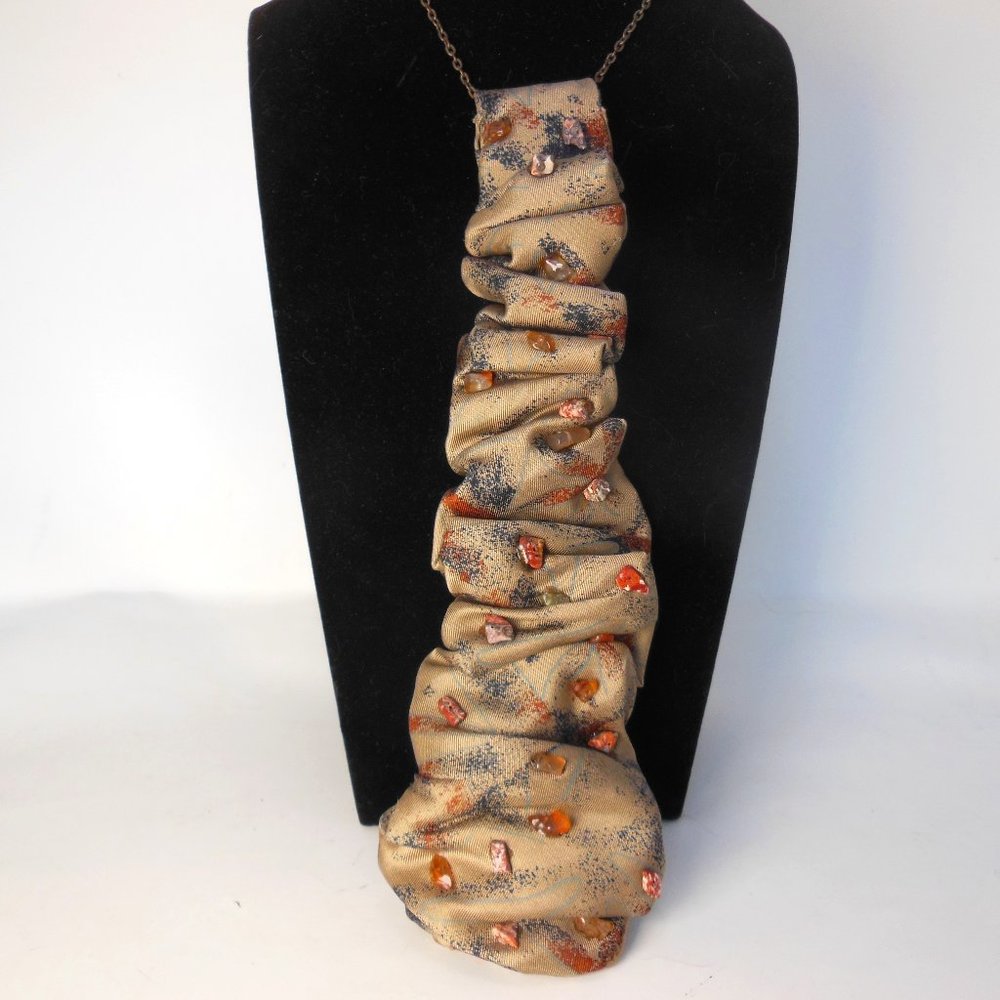 Woman's ruffled pendent tie, handcrafted necklace, unique beaded neckwear…